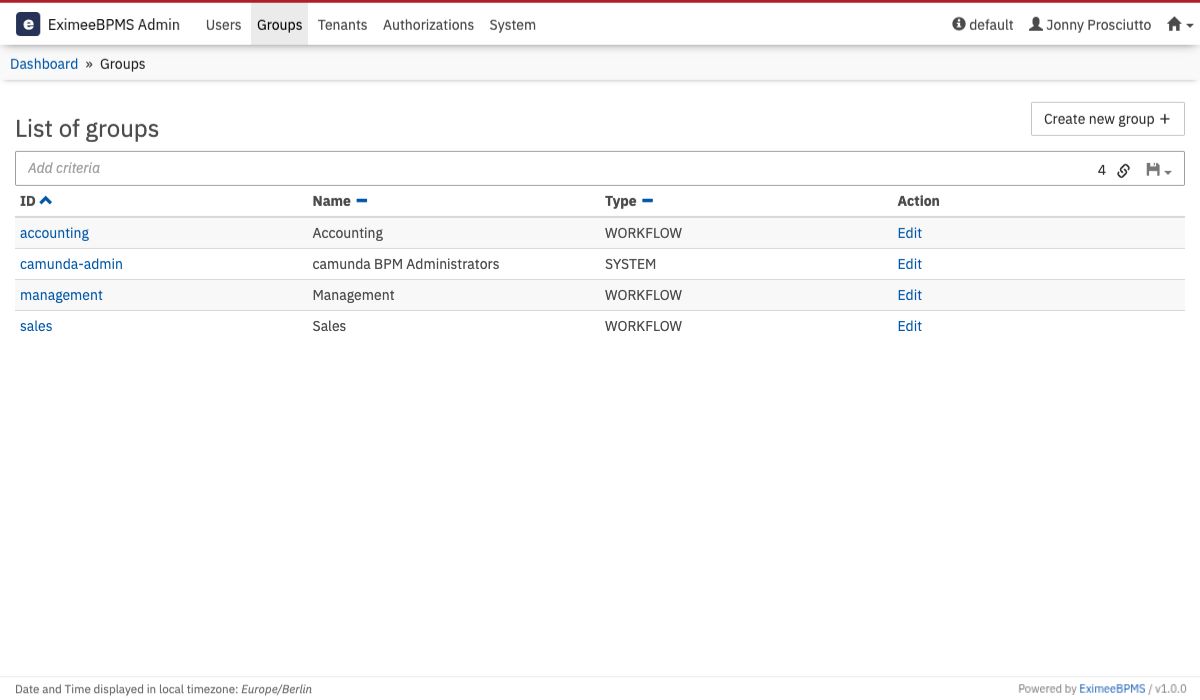 Groups Menu