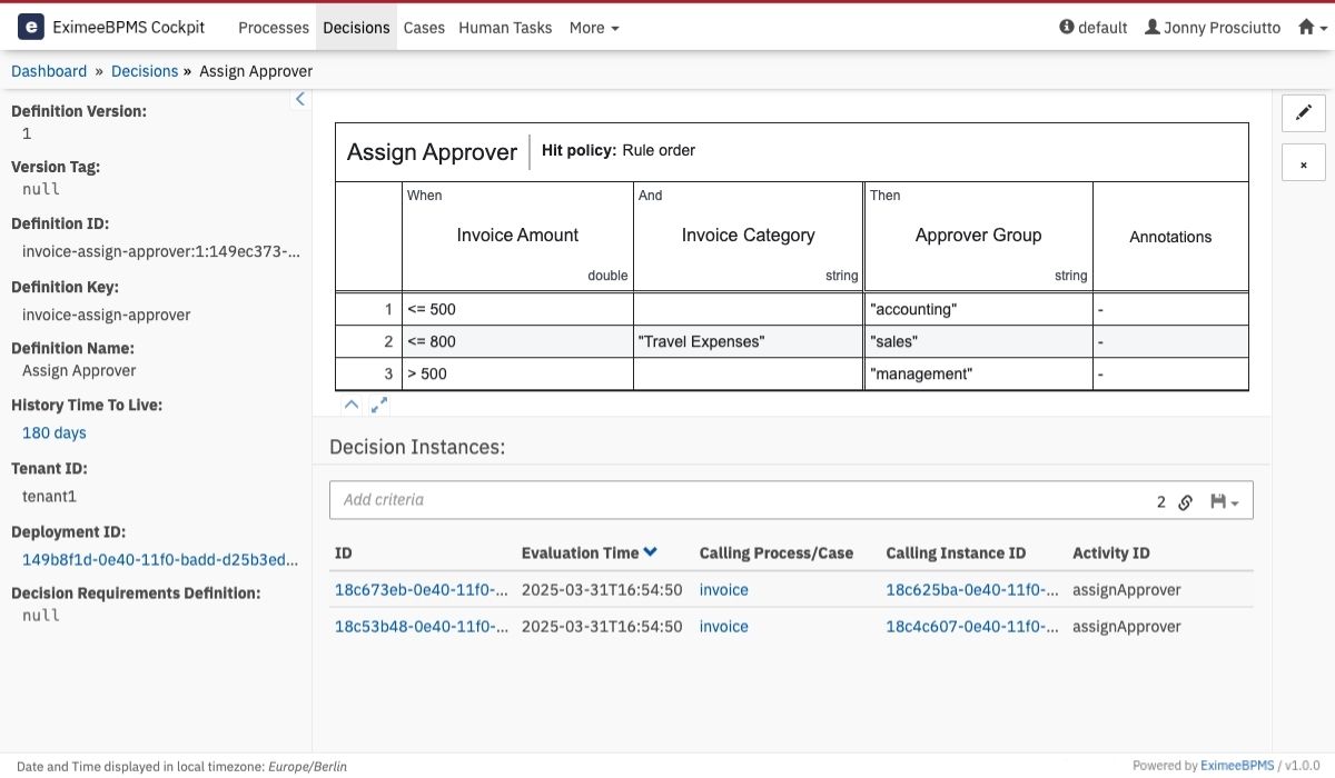 Decision Definition View