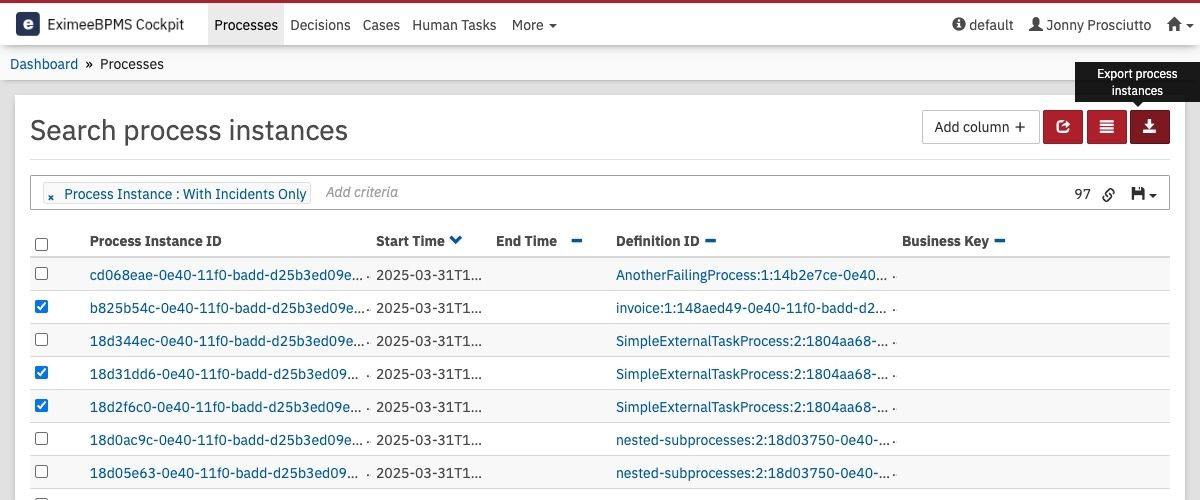 CSV Export for Process Instances